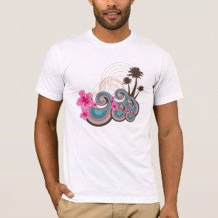 Tropische golven warme roze hibiscus strand bomen t-shirt