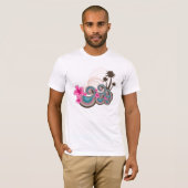 Tropische golven warme roze hibiscus strand bomen t-shirt (Voorkant volledig)
