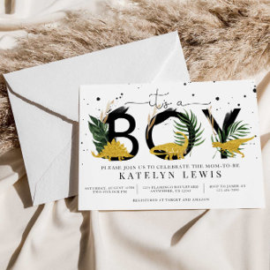 Tropische gouddinosauriërs Baby shower Kaart