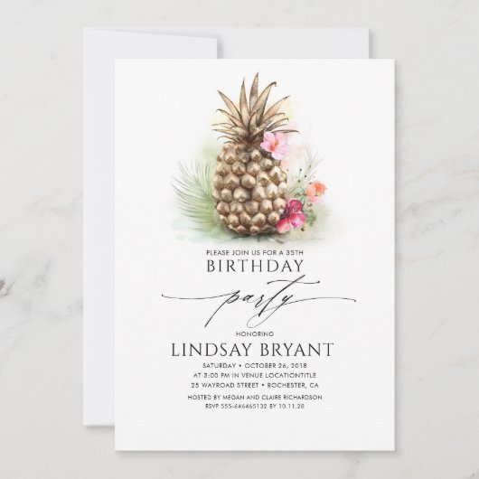 Tropische gouden anananasappelbloem Birthday Kaart (Voorkant)