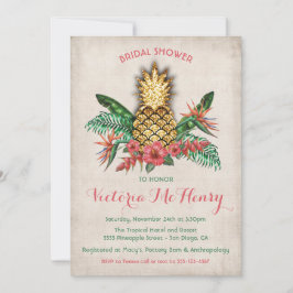 Tropische gouden ananas bruids douche uitnodiging