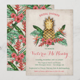 Tropische gouden ananas bruids douche uitnodiging