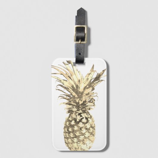 Tropische gouden ananas op wit bagagelabel (Voorkant (verticaal))