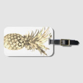 Tropische gouden ananas op wit bagagelabel (Voorkant (horizontaal))