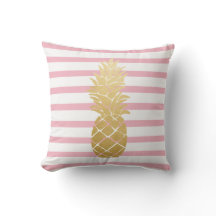 Tropische Gouden Ananas | Roze Strepen Patroon