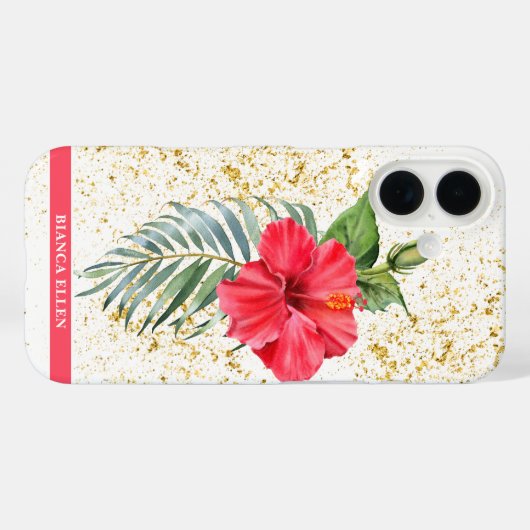 Tropische Gouden Bloemsparkels Case-Mate iPhone Case (Achterkant (horizontaal))