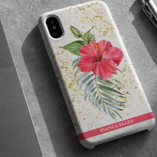 Tropische Gouden Bloemsparkels iPhone 16 Plus Hoesje
