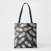 Tropische Gouden Folie Ananas Patroon Blauw Monogr Tote Bag (Voorkant)