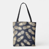 Tropische Gouden Folie Ananas Patroon Blauw Monogr Tote Bag (Achterkant)