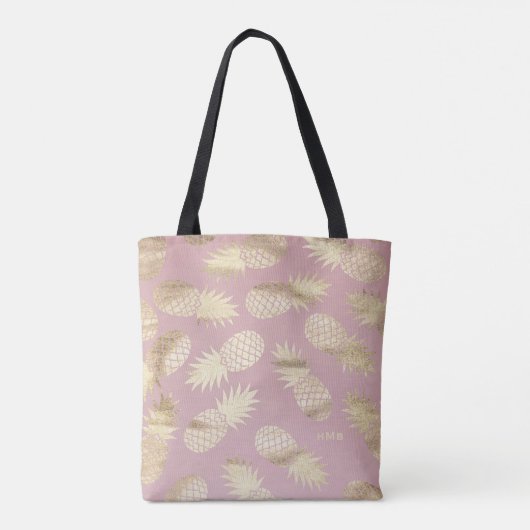 Tropische gouden folie ananas patroon roze monogra tote bag (Achterkant)