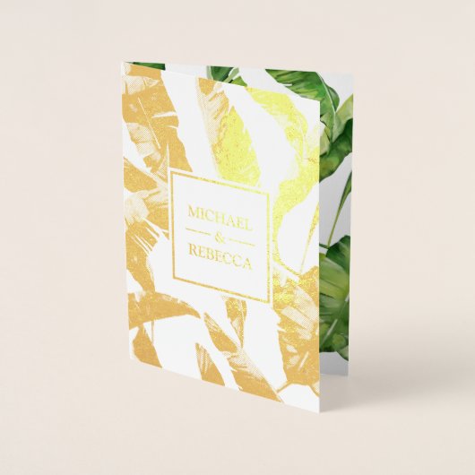 Tropische Gouden Folie Banaan Bladeren Bruiloft Ui Kaarten (Voorkant)