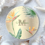 Tropische Gouden Folie Bloemen Monogram Script Zandsteen Onderzetter<br><div class="desc">Breng een beetje elegante tropische gastvrijheid in je huis wanneer je ontspant met je favoriete drank met dit chic, modern aangepast monogram zandsteen onderzetter. Verbluffende, verfijnde, kleurrijke, tropische waterverf vogels van paradijse bloemen, faux goudglitter en gepersonaliseerd kalligrafiescript met een vet monogram initiaal, bedekken een stijlvolle, glazen gouden folie achtergrond. Personaliseer...</div>