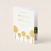 Tropische Gouden Folie Palm Bomen Bruiloft Uitnodi Folie Kaarten (Voorkant)