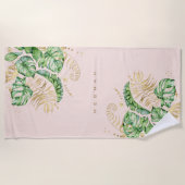 tropische gouden foliën Monogram Beach Towel Strandlaken (Voorkant)