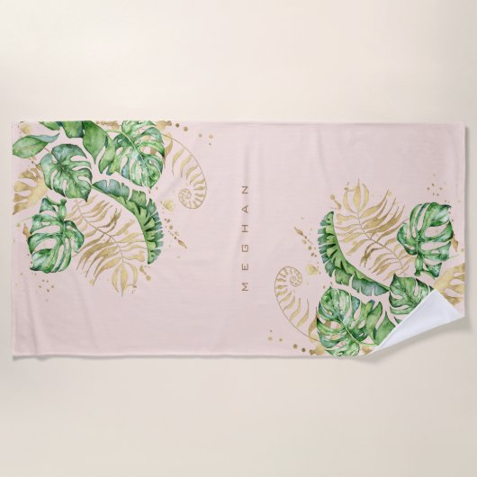 tropische gouden foliën Monogram Beach Towel Strandlaken (Voorkant)
