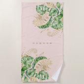 tropische gouden foliën Monogram Beach Towel Strandlaken (Voorkant)