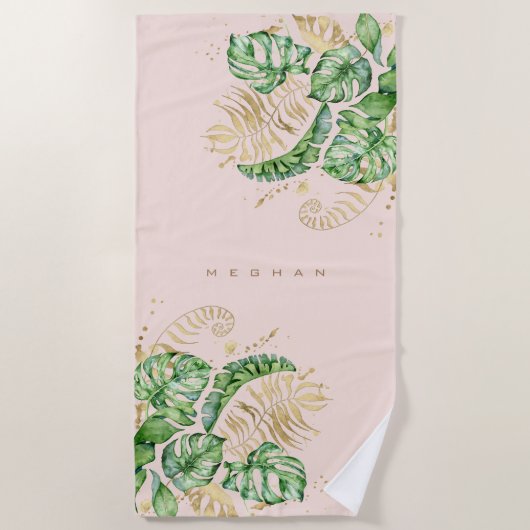 tropische gouden foliën Monogram Beach Towel Strandlaken (Voorkant)