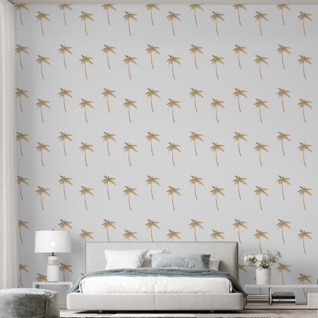 Tropische gouden glitter palmbomen behang (Slaapkamer)