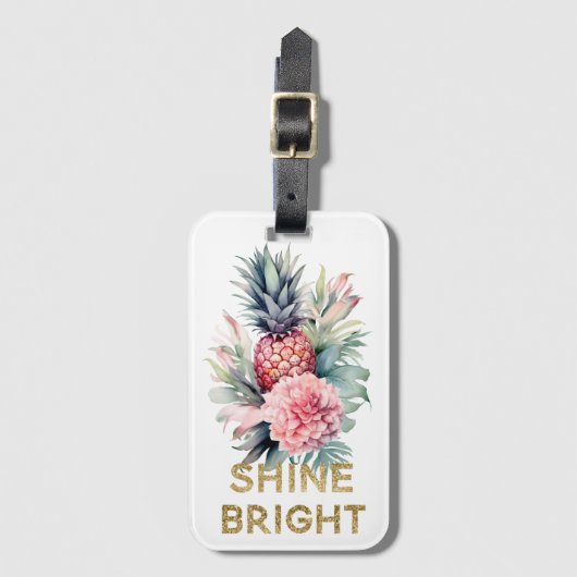 Tropische Gouden Glitter Shine Ananas Bagagelabel (Voorkant (verticaal))