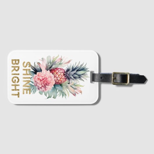 Tropische Gouden Glitter Shine Ananas Bagagelabel (Voorkant (horizontaal))
