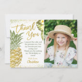 Tropische gouden glitters ananas verjaardagsfoto bedankkaart (Voorkant)