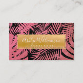 Tropische gouden handpalm roze elegant script typo visitekaartje (Voorkant)