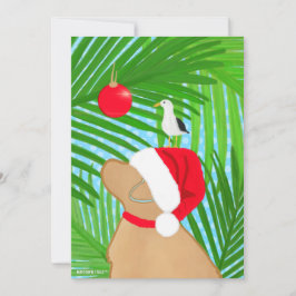 Tropische Gouden Hond Santa Meeuw Kerst Platte Feestdagenkaart