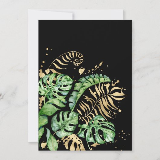 Tropische gouden loof bruiloft uitnodiging (Achterkant)