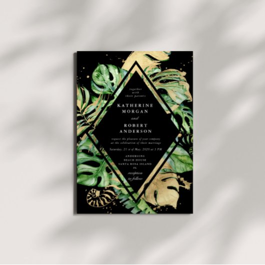 Tropische gouden loof bruiloft uitnodiging