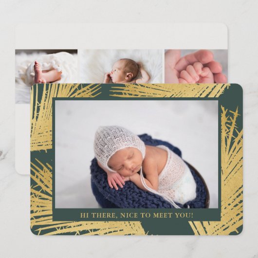 Tropische Gouden Palm Donkergroen Neutrale Geboort Aankondiging (Voorkant / Achterkant)