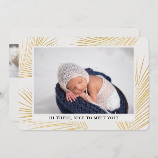 Tropische Gouden Palm Neutral Geboorteaankondiging Aankondiging (Voorkant / Achterkant)