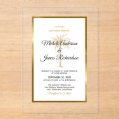 Tropische gouden palmboom Elegante strand bruiloft Acryl Uitnodigingen (Voorkant)