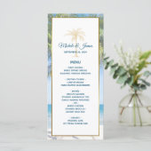 Tropische Gouden Palmboom Strand Foto Bruiloft Menu (Staand voorkant)