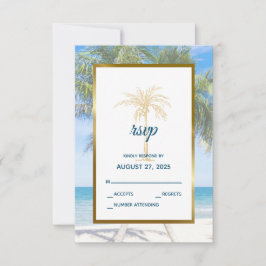 Tropische Gouden Palmboom Strand Foto Bruiloft RSVP Kaartje