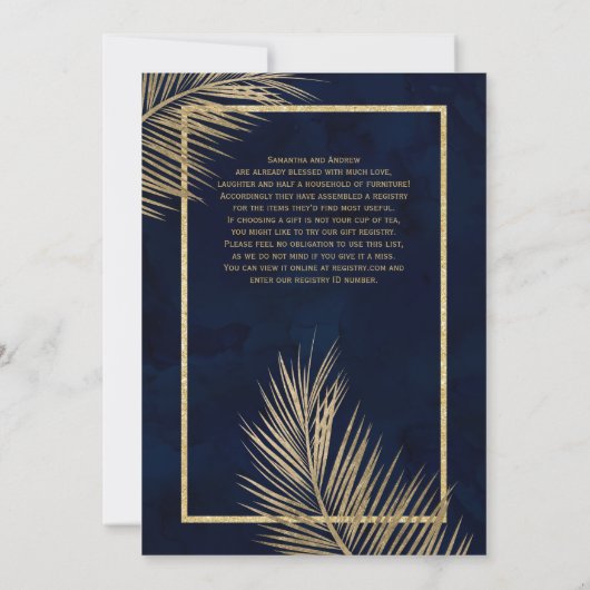 Tropische gouden palmboom strand marine blauw brui kaart (Achterkant)