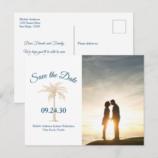 Tropische gouden palmboom Weduwen Opslagdatum Foto Aankondigingskaart (Voorkant / Achterkant)