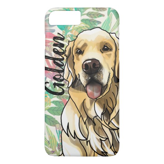 Tropische Gouden Retriever (Pet-naam toevoegen) Case-Mate iPhone Case (Achterkant)