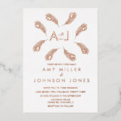 Tropische gouden ringbruiloft geperst folie uitnodiging (Voorkant)