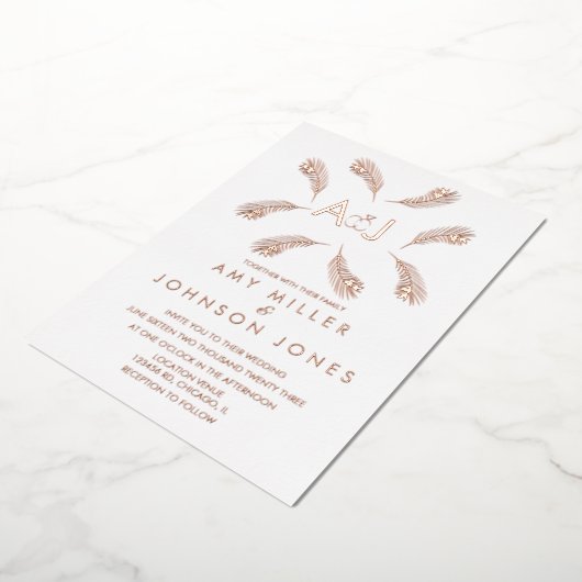 Tropische gouden ringbruiloft geperst folie uitnodiging (Gedraaid)