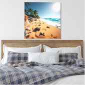 Tropische Gouden Schelp Strand Chic Canvas Afdruk (Insitu (Slaapkamer))