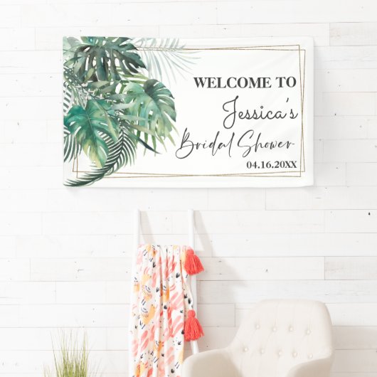 Tropische gouden vrijgezellenfeest met palmgroen spandoek (Insitu)