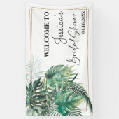 Tropische gouden vrijgezellenfeest met palmgroen spandoek (Verticaal)