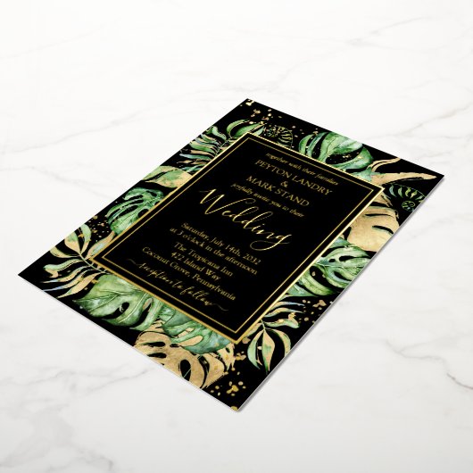 Tropische goudolie en zwarte olievlek folie uitnodiging (Gedraaid)