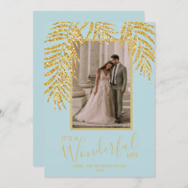 Tropische goudpalm Blue-kerstfoto Feestdagenkaart