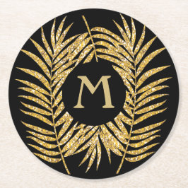Tropische goudpalm rond de boomgaarden ronde kartonnen onderzetter