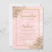 Tropische goudpalm strand bleekroze bruiloft kaart (Voorkant)