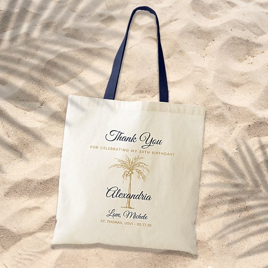 Tropische goudpalmboom van de zeemacht van afgelop tote bag