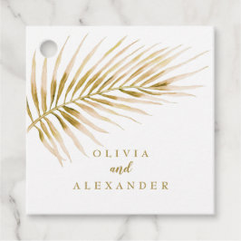 Tropische goudpalmbruiloft bedankjes labels