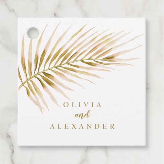 Tropische goudpalmbruiloft bedankjes labels (Voorkant)