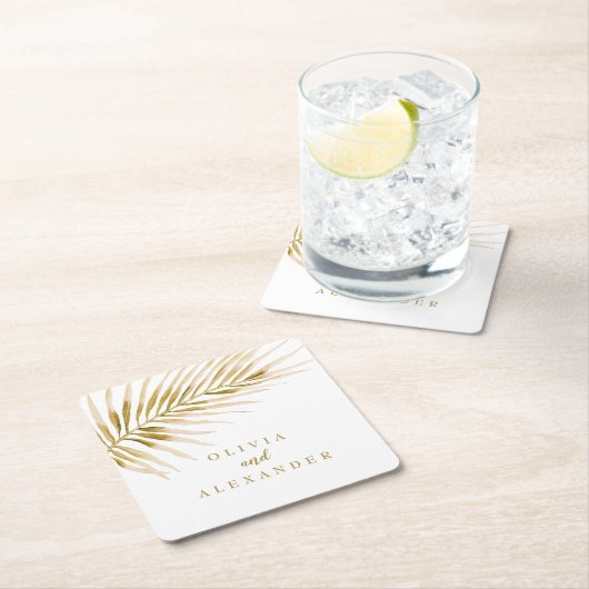 Tropische goudpalmbruiloft kartonnen onderzetters (Insitu)